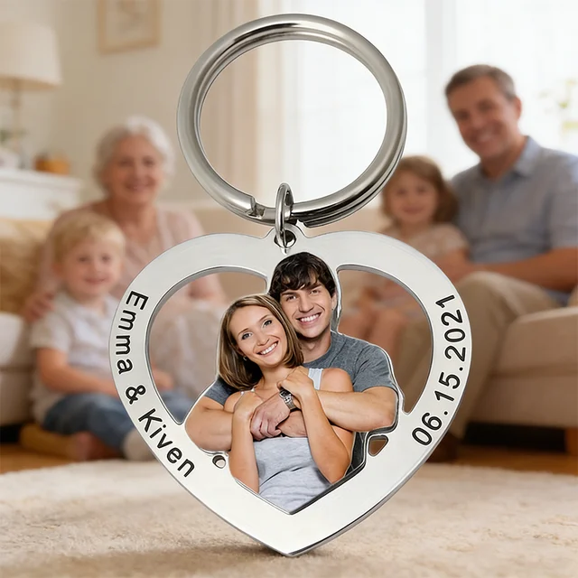 Personalized Heart Photo Stainless Steel Keychain